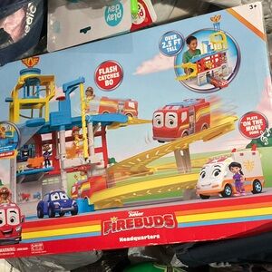 Disney Firebuds Headquarters Playset with Red and Blue Cars